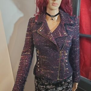 Zara Studded Tweed Biker Jacket